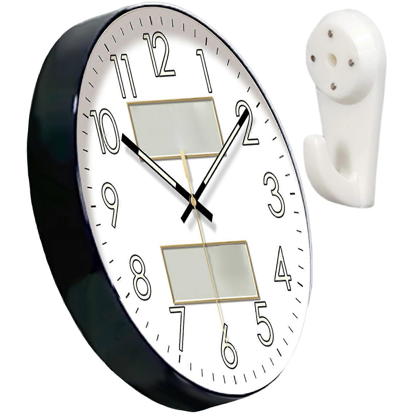 Quiet Battery Power Wall Clock with Glowing Feature Round Desigs with Temperature Humidity Week Display 10in 12in 14in