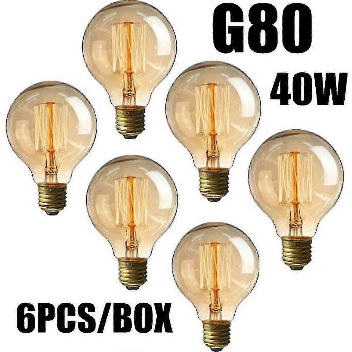 الكثير 6 قطع 40W المصابيح الكهربائية E27 خمر اديسون G80 لمبة المتوهجة الدافئة البيضاء 220V