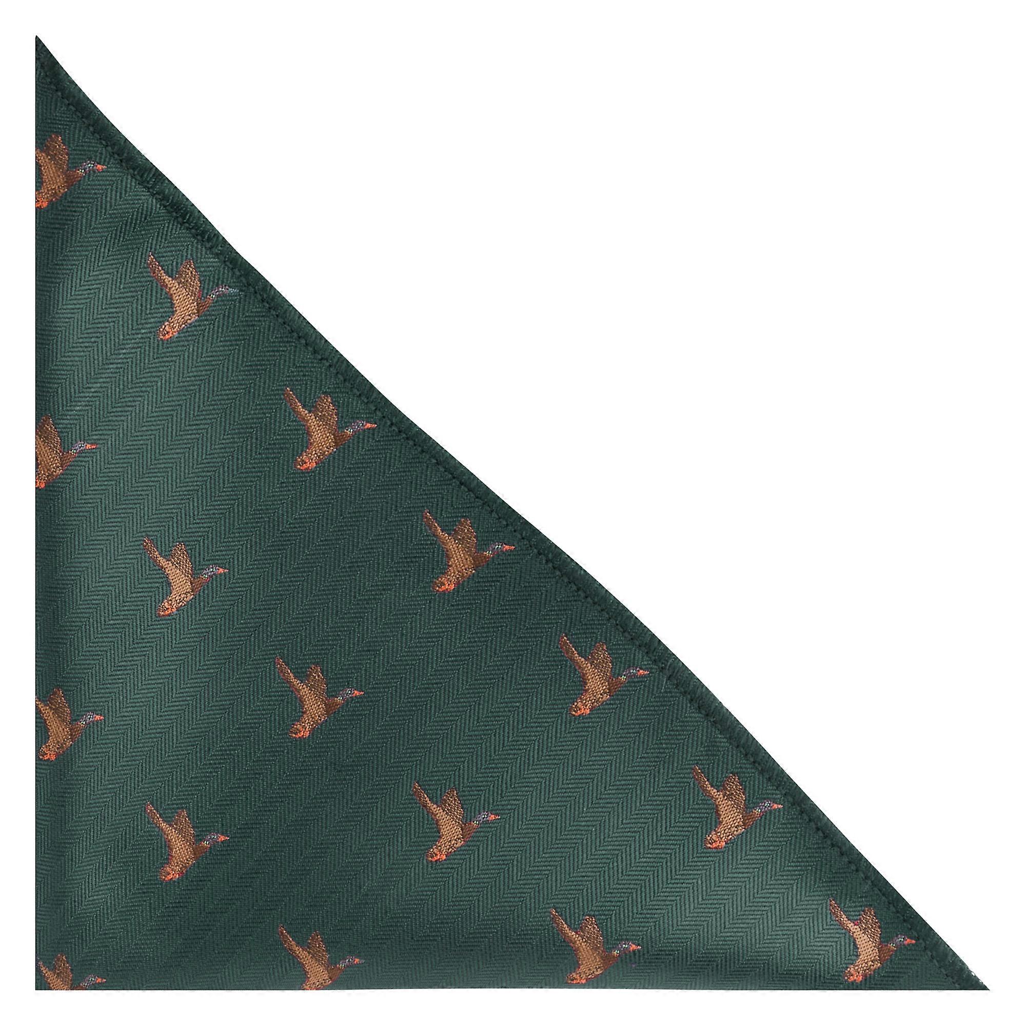 Dark Green Flying Duck Herringbone Pocket Square