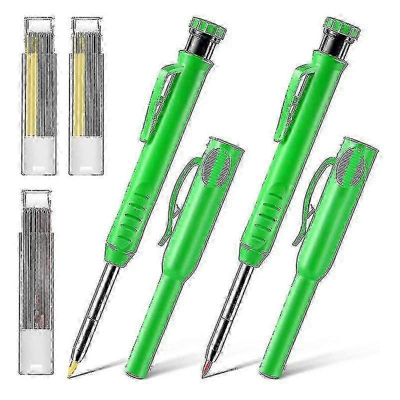 2 Pack Solid Carpenter Pencils with Built-in Sharpener for Woodworking & Construction