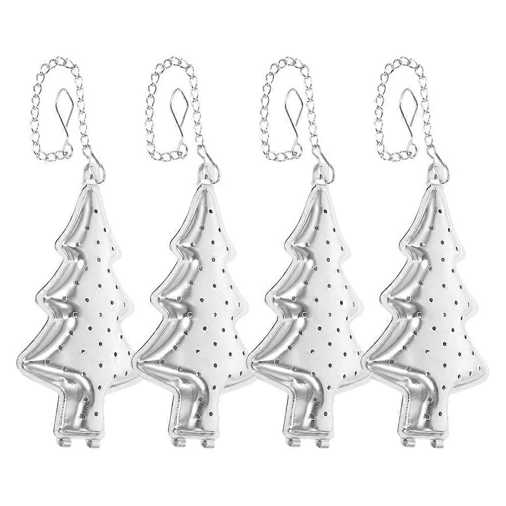 Stainless Steel Tea Infuser Strainer Christmas Tree Design Loose Leaf Tea Ball With Chain Hook For Tea Enthusiasts Office Use 4Pcs