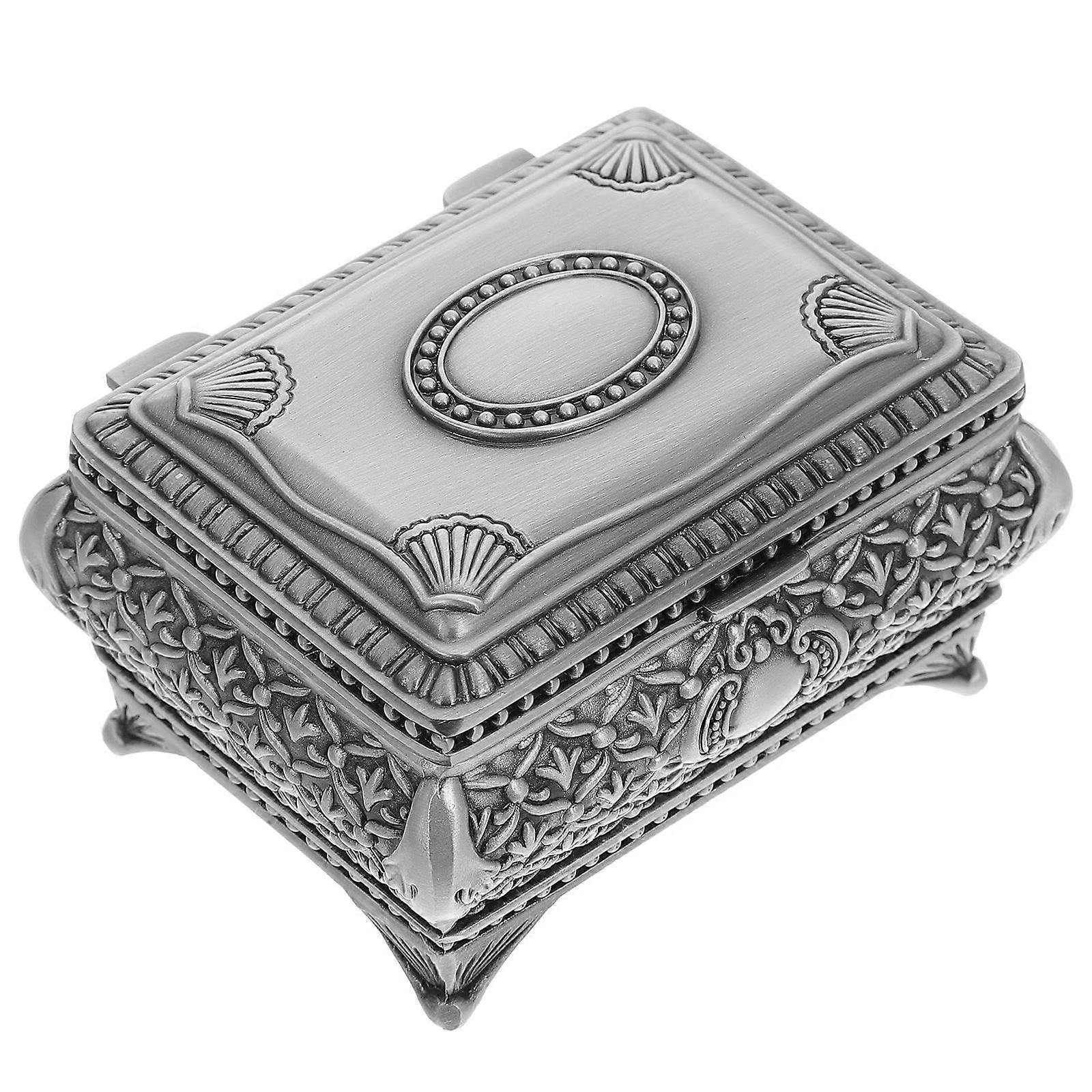 Vintage Alloy Jewelry Box European Style Storage Organizer Rectangular Silver 1Set