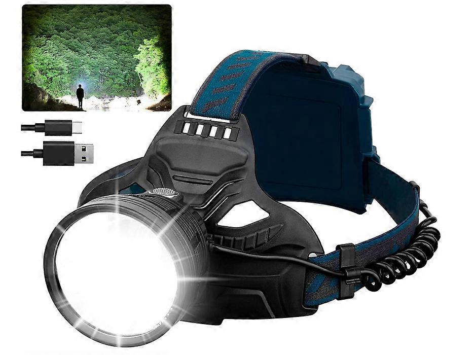 Head Torch Rechargeable, LED Headlamp Super Bright 90000 Lumen 4 Modes with Red Rear Light, USB Rechargeable LED Head Torch(Black)