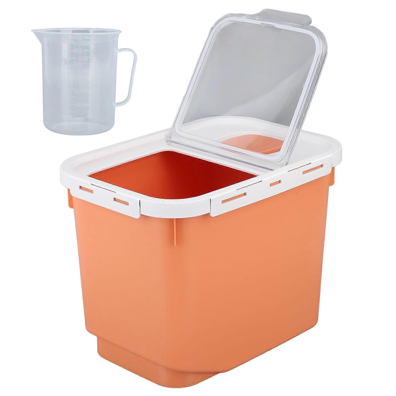 22lb Rice Storage Container Transparent Flip Top Rice Flour Storage Box Airtight Dampproof Large Capacity Rice Bucket Orange