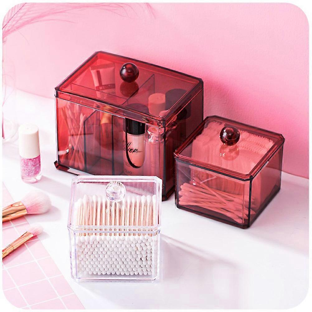 Cotton Pads Container Dark Red Acrylic Cotton Swabs Box Organizer For Cosmetics Storage Home Use 2Set