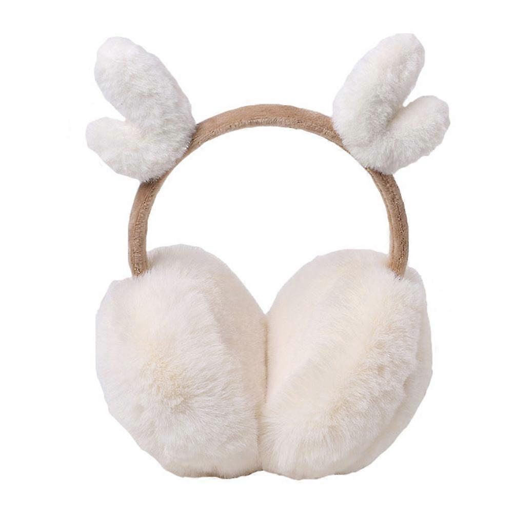 Cute Winter Plush Earmuffs with White Antler Design – Soft, Comfortable Ear Warmers for Full Coverage Cold Weather Protection