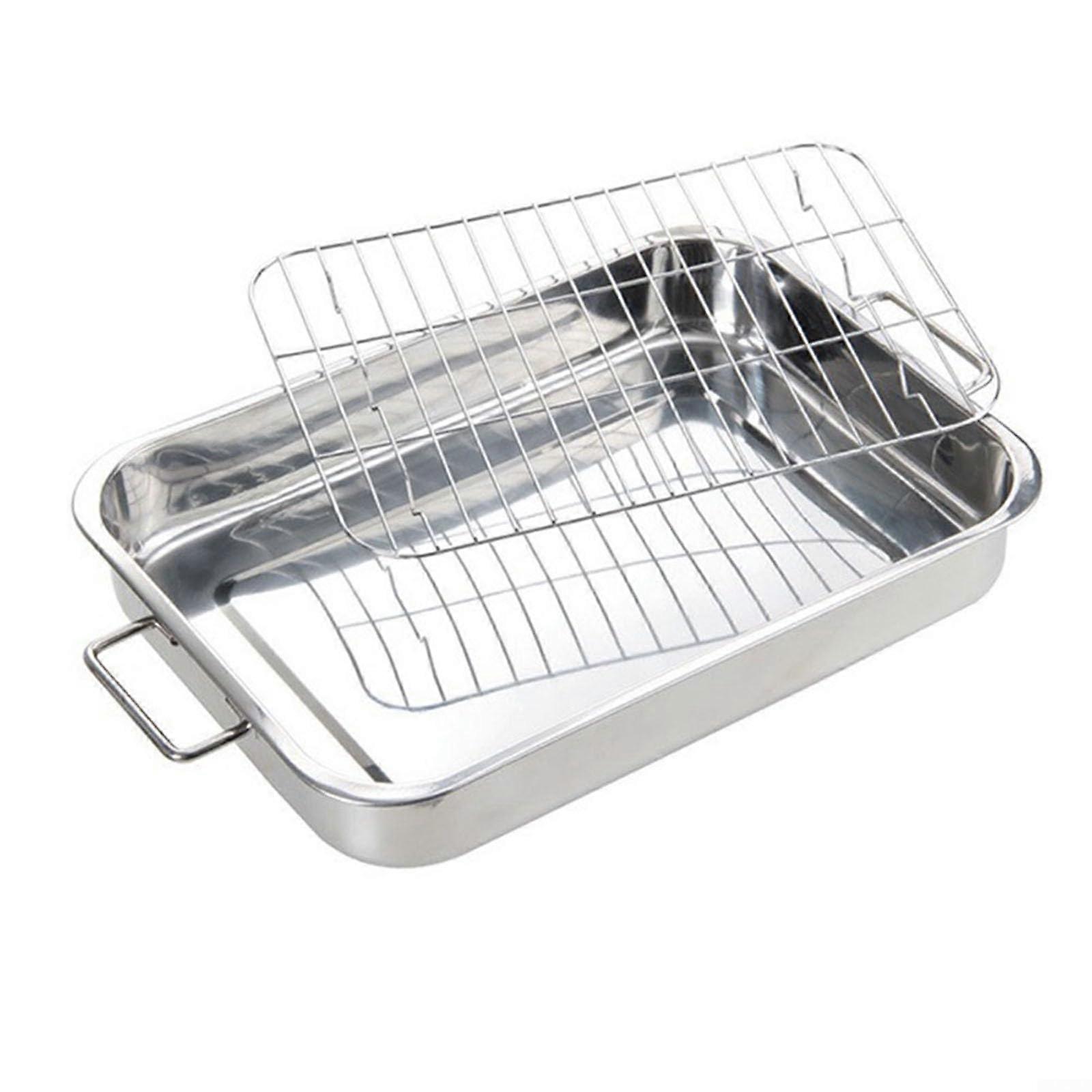 Stainless Steel Roasting Pan and Rack Set, Mirror Polished Finish (39x28x6cm)