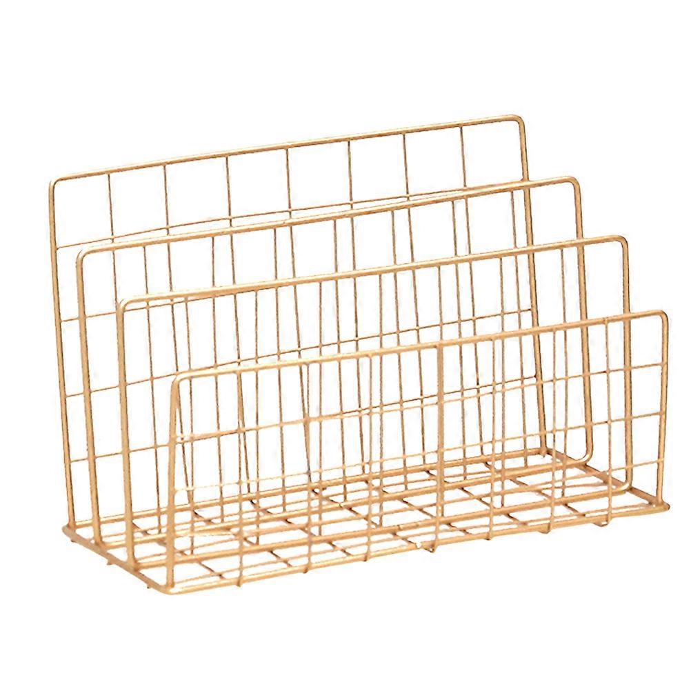 Office Desk Storage Rack Nordic Style Grid Wrought Iron Golden Rectangular 24.00X12.00X15.10CM For Kitchen 1Pack