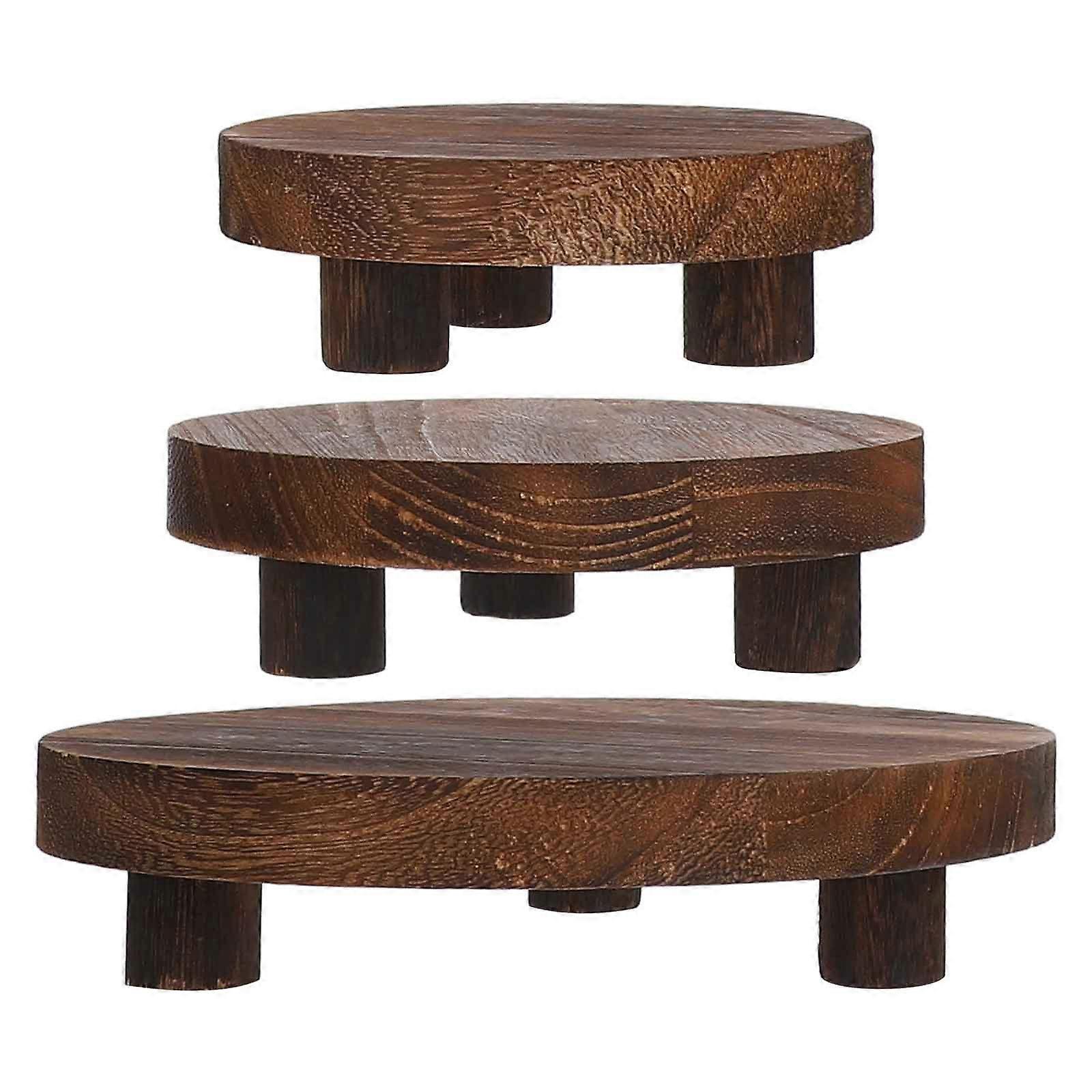 Farmhouse Decor Wood Riser Wooden Display Stand Set Rustic Minimalist Style Round Flower Pot Holder for Use 3Pcs