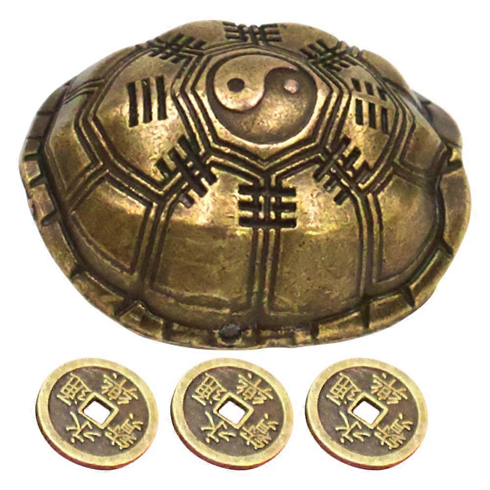 Turtle Animal Charms Chinese Fortune Telling Tool Zinc Alloy Turtle Shell Figurine Temple Use Divination Practice 1 Set
