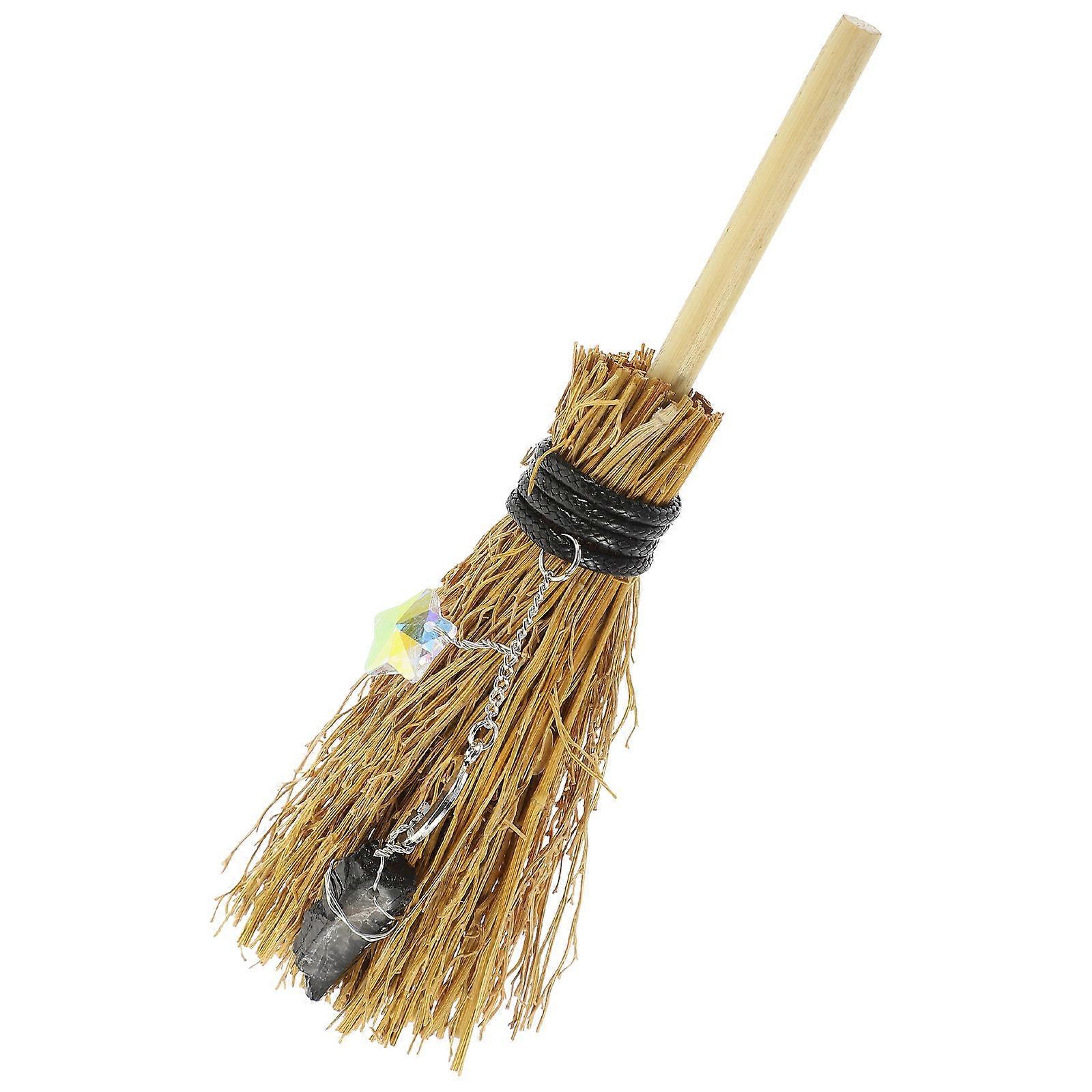 Whisk Broom Decor Miniature Hand Broom Crystal Halloween Charm Pastoral Style Car Hanging 1Set