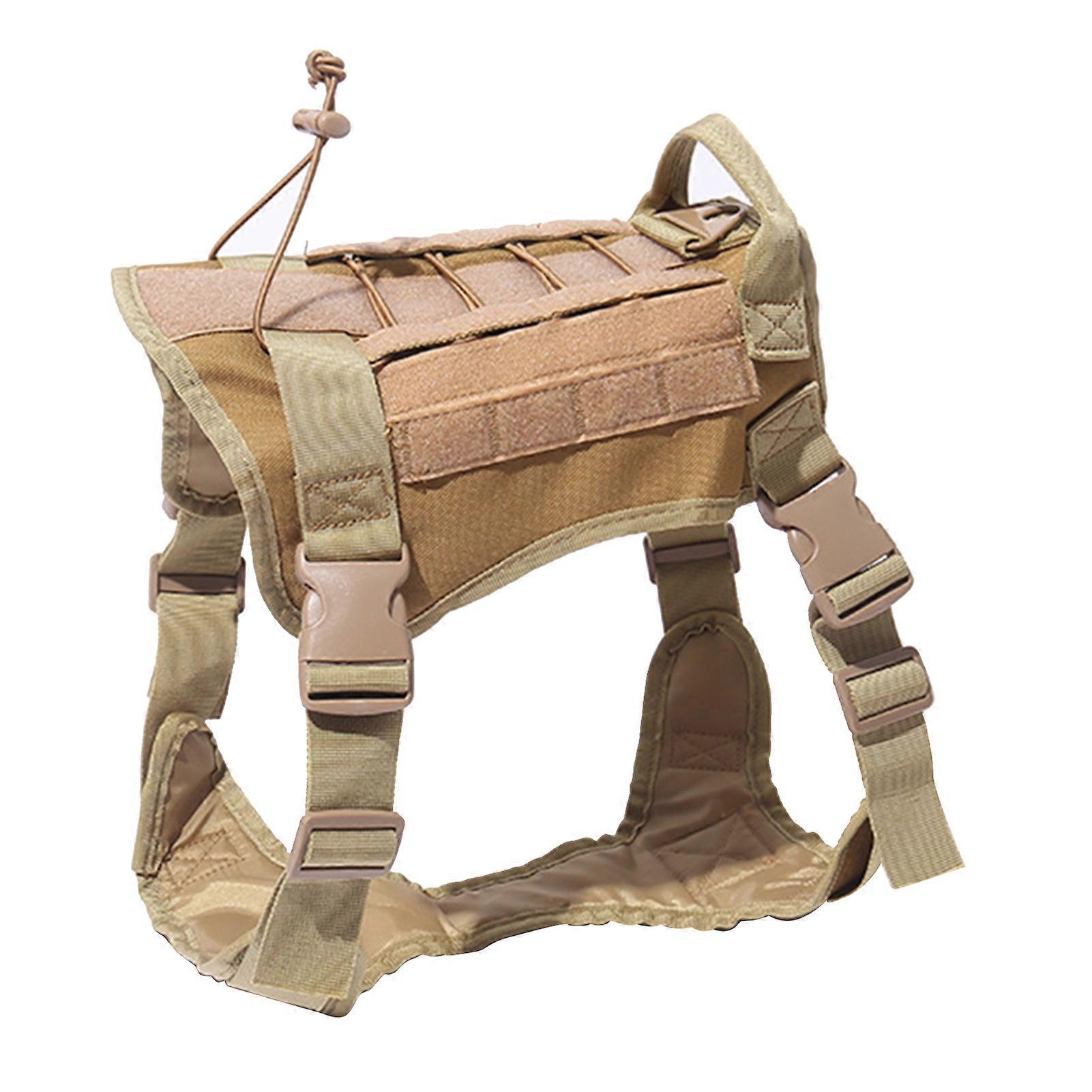 Dog Military Harness Adjustable Waterproof Hook and Loop Panel Design Dog Vest with Handle for Outdoor Training Khaki L