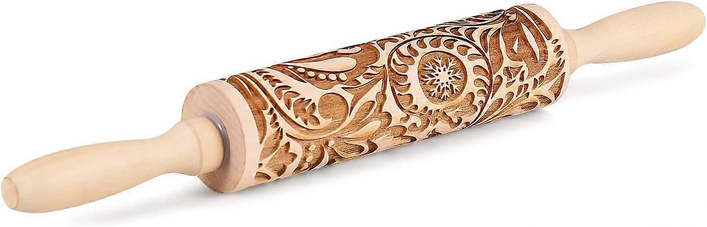 Embossed Rolling Pins with Patterns for Baking, Engraved Wooden Rolling Pin with Snowflake Flower Pattern Rolling Pin