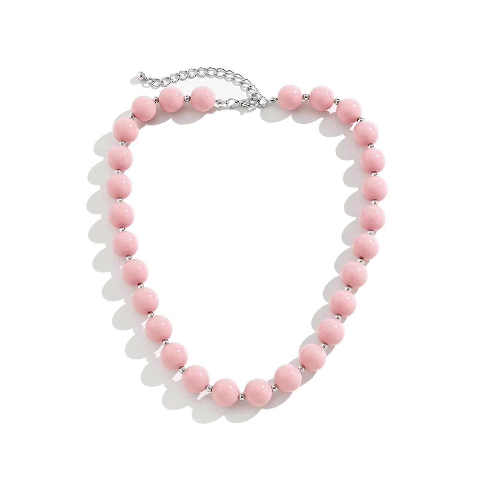 Pink Acrylic Beads Necklace for Men - Long Elegant 52 cm Chain with Lobster Clasp, No Gemstone Jewelry