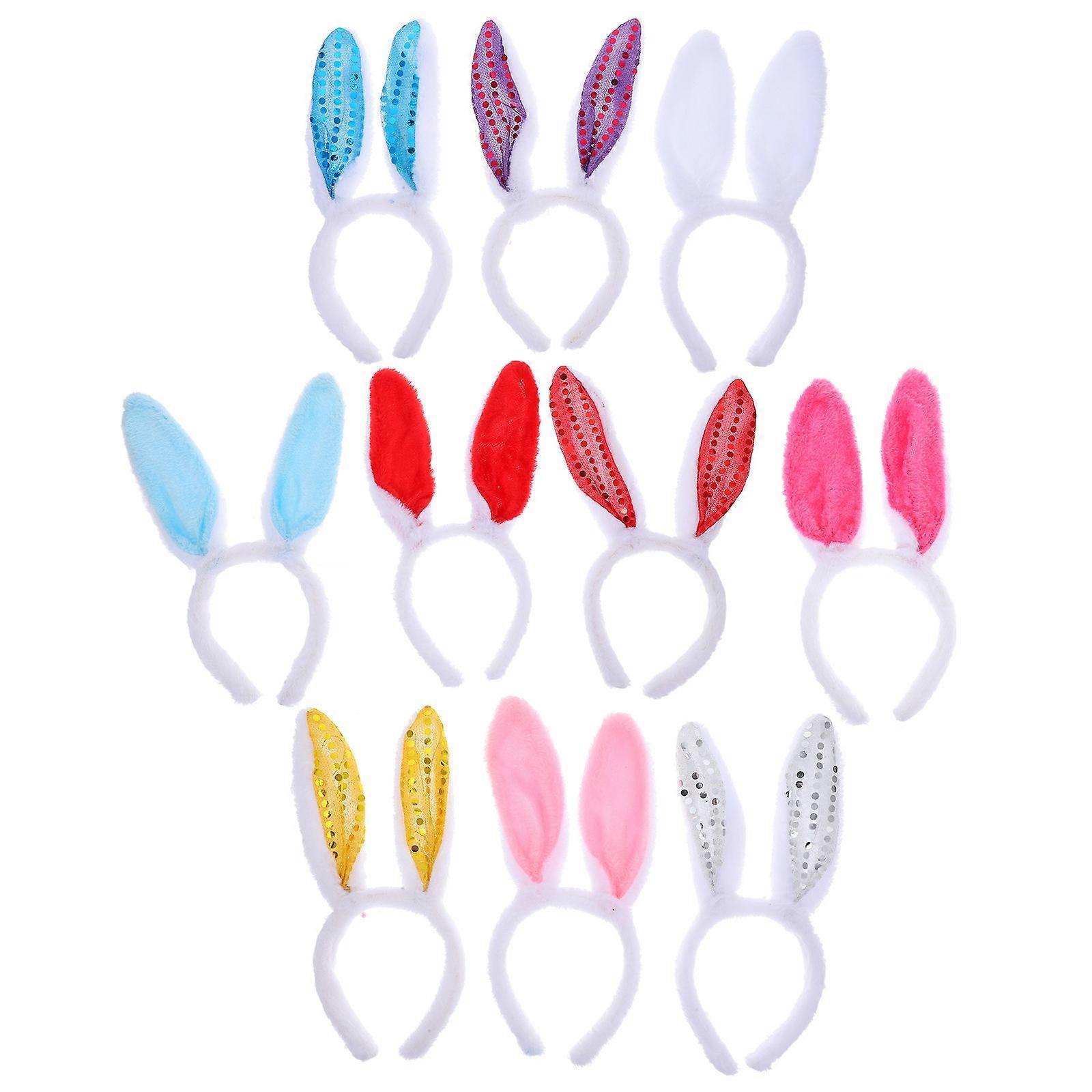 10pcs Lovely Easter Rabbit Ear Headbands with Sequin and Plush Hoops Mixed Style
