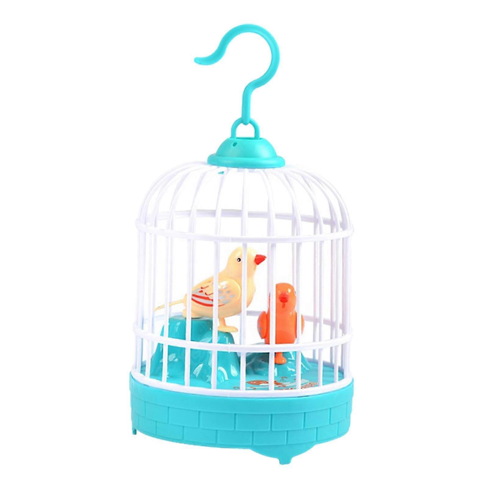Singing and Chirping Toy Bird, Simulation Bird Animal Leisure Toy, Sound Activated Bird Cage for Education, Blue
