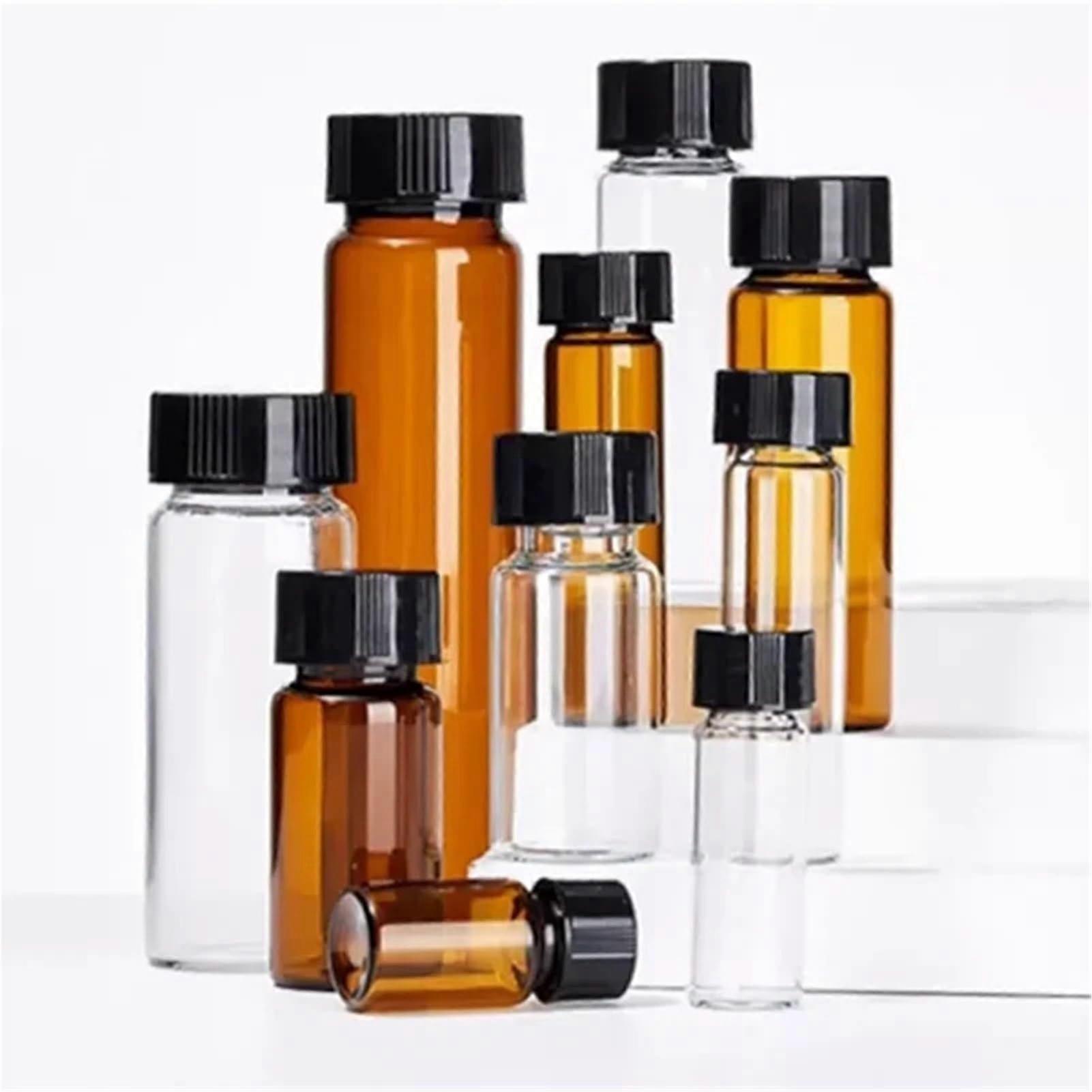 Borosilicate volumetric flask, 3ml to 50ml, reagent vial with plastic screw cap