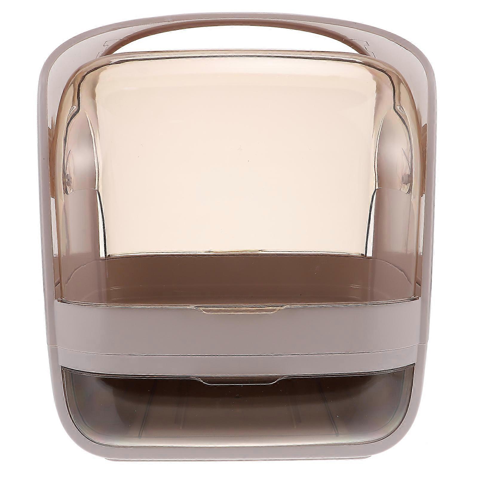 Mini Makeup Organizer Square Plastic Cosmetics Storage Box Desktop Organization Pink 21x19cm Dust-Proof 1Pcs