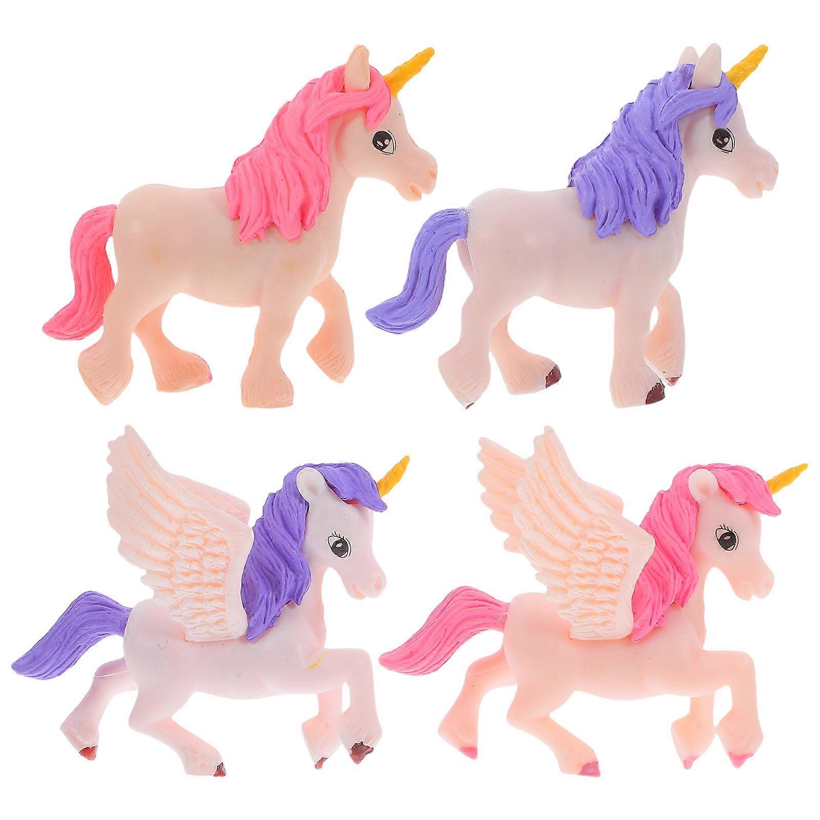Here's a polished product description based on the details you provided:
**4pcs Mini Unicorn Figurines – Miniature Unicorn Statues for Fairy