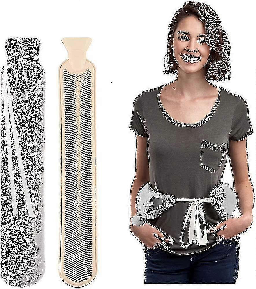 Lange Wärmflasche mit weichem Plüschbezug, lange tragbare Gürtel zur Befestigung am Hals