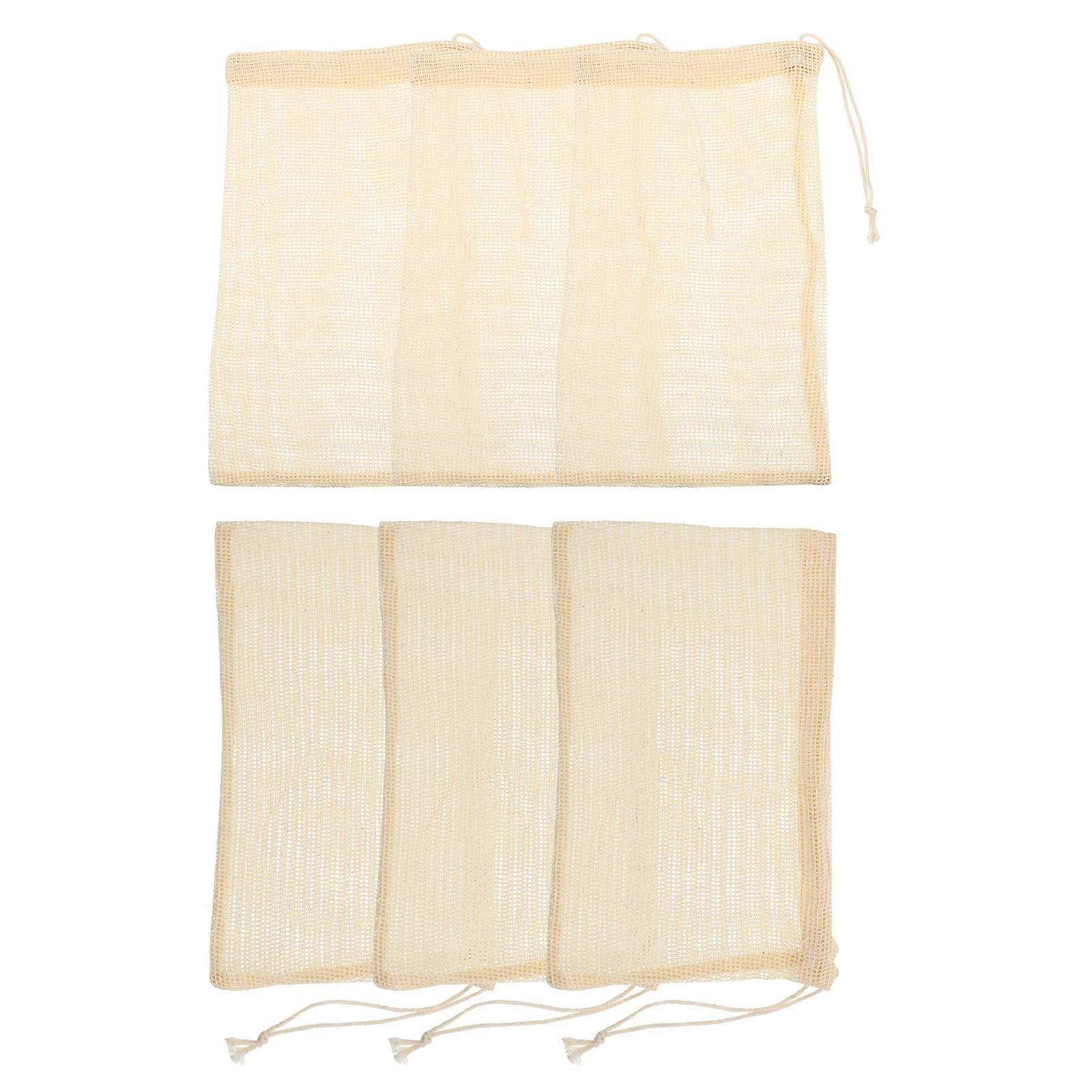 Cotton Drawstring Bag Breathable Lightweight Food Storage Mesh Design 6Pcs
