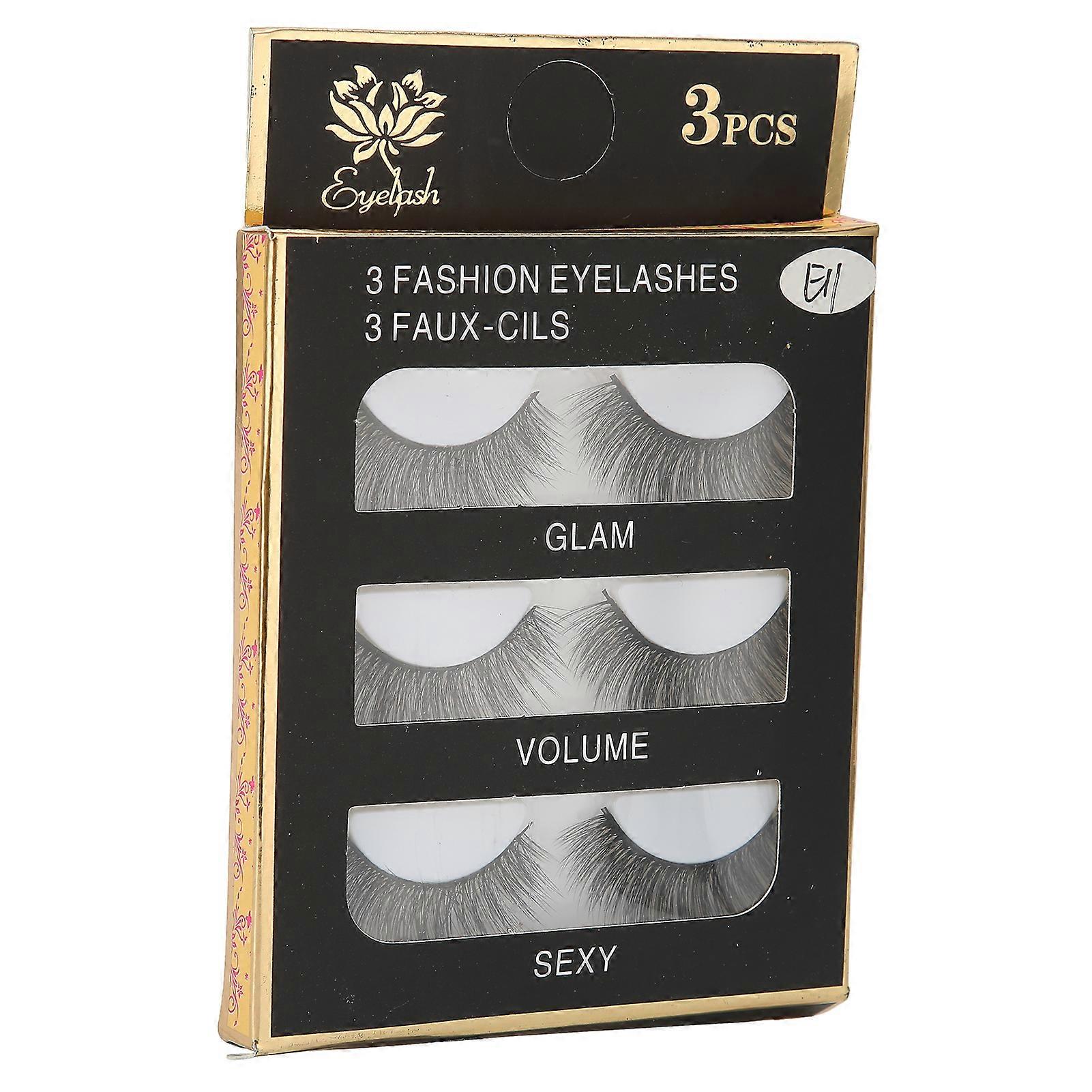 3 Pairs Three Dimensional Dense False Lashes Thick Curly False Eyelashes Eye Makeup Tool(E11 )