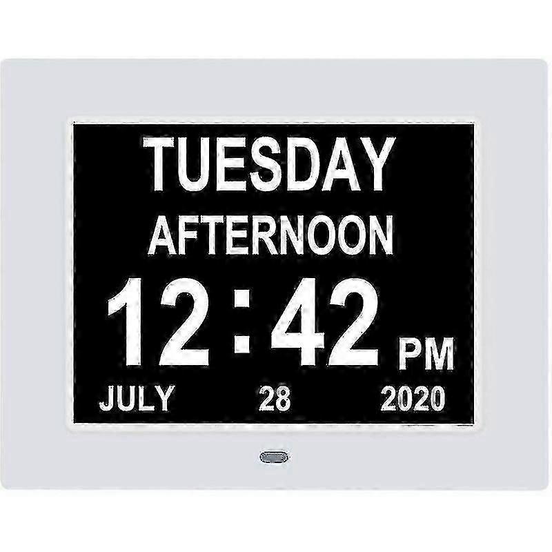 Digital Calendar Clock Extra Large Day Clock Date Time And Day Of The Week Dementia Clocks For Visually Impaired Seniors With Battery Backup + 8 Alarm