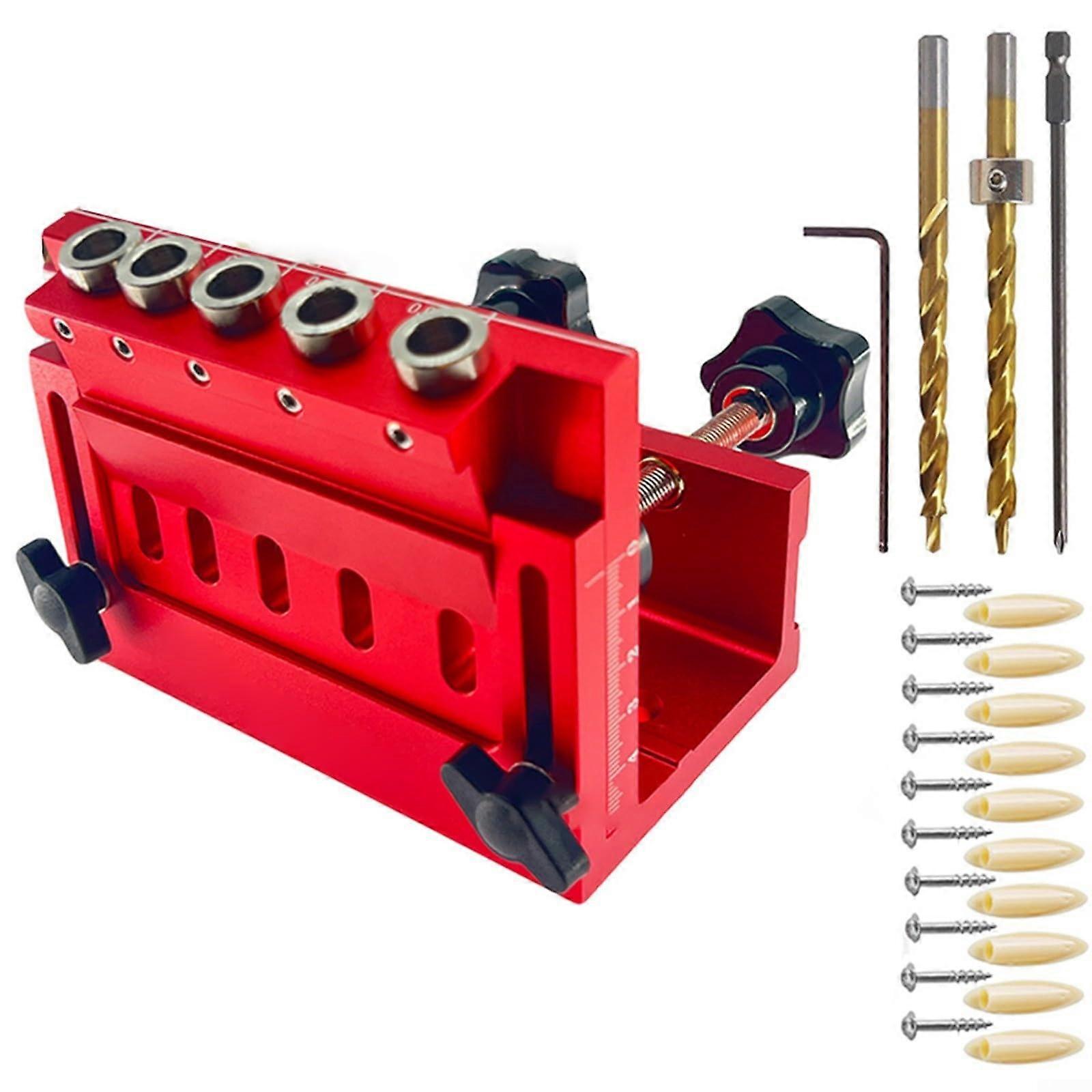 25 adjustable angled hole positioners, pocket hole jig, metal drill bits, woodworking guides (red)