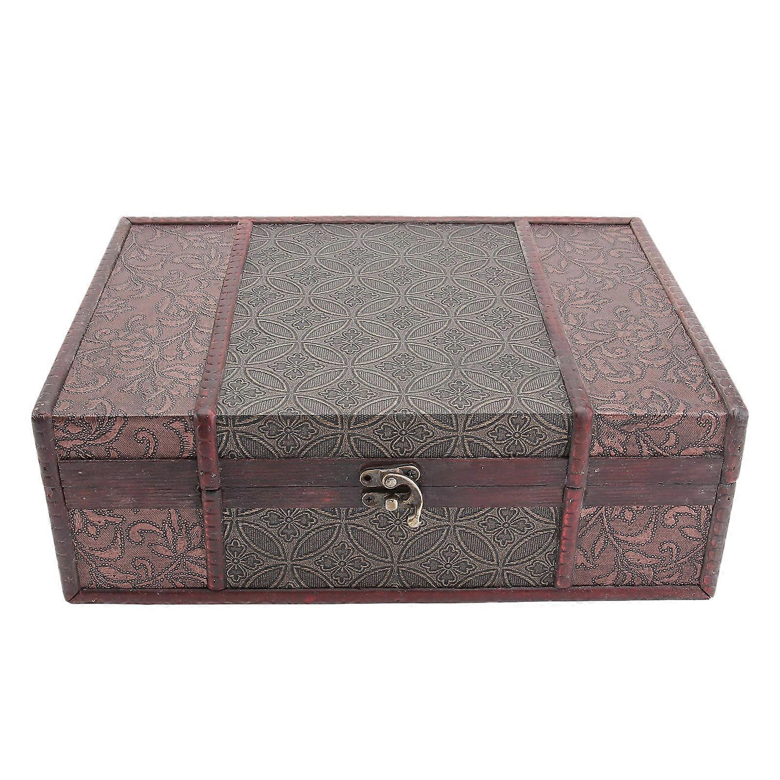 Vintage Desktop Storage Boxes Wooden Books Storage Case Jewelry Container Large Sundries Document Box without Lock Coins Pattern