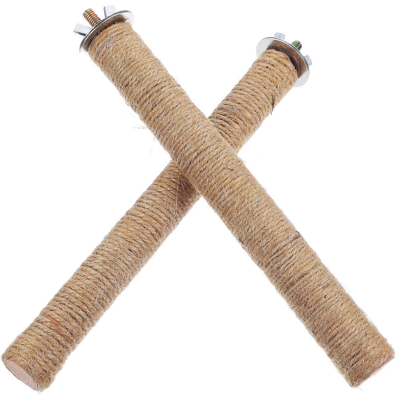 Bird Cage Perch Sturdy Wooden Stick Parrot Resting Toy Light Brown 20x2.2cm Standing 2Pcs