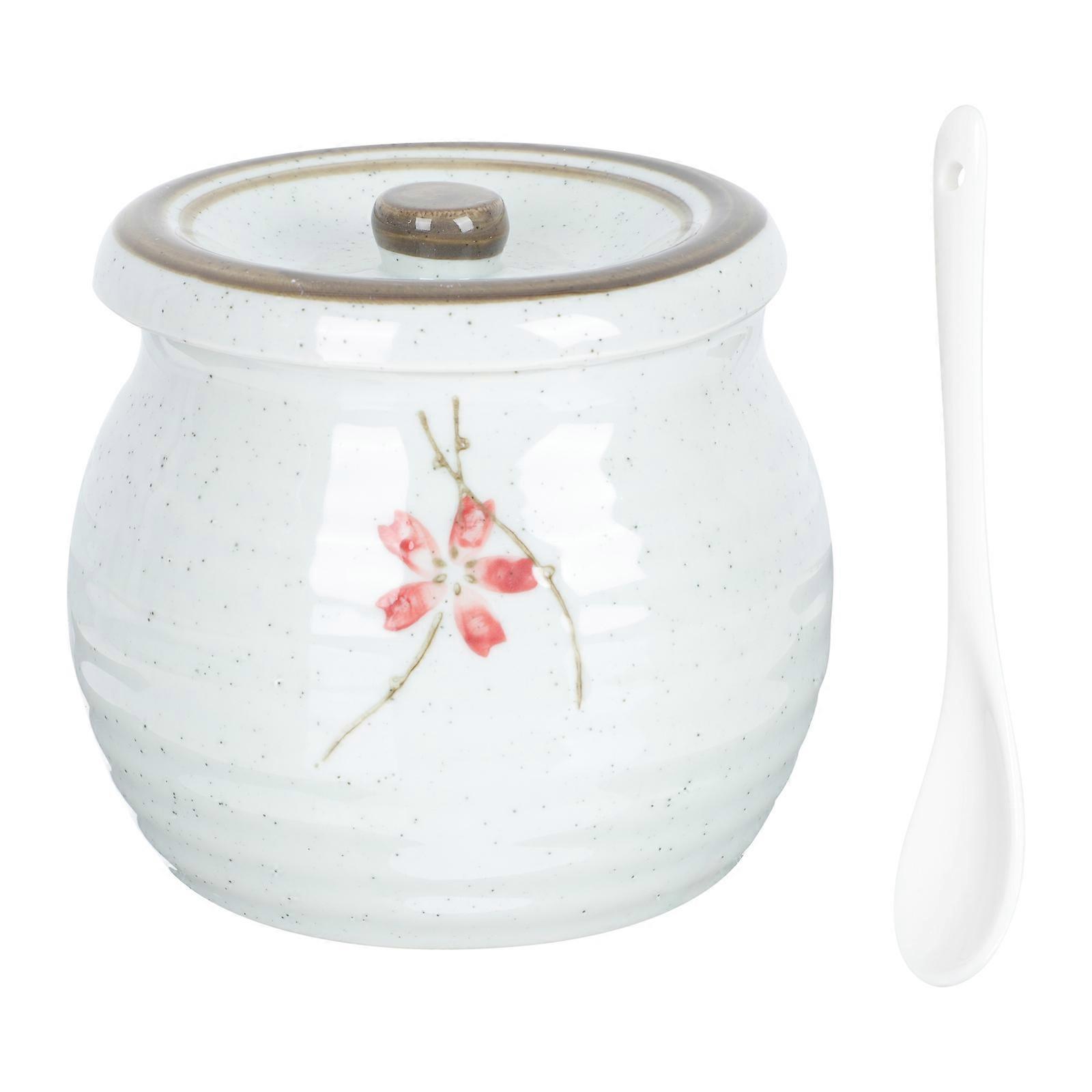 Ceramic Kitchen Canisters With Scoop For Home Users Storing Seasonings Insect-Proof Round 300ml 1Set