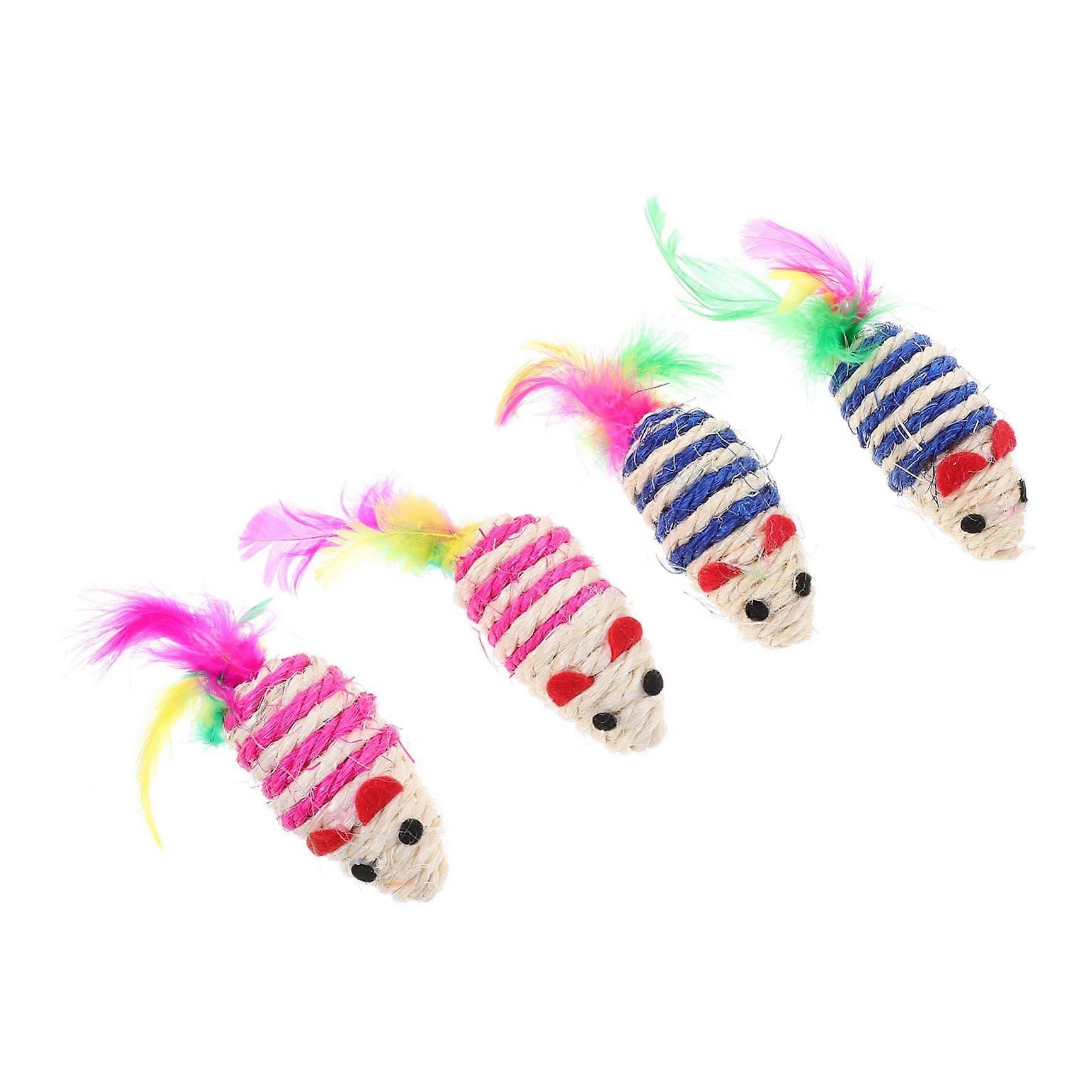 4 Pieces Interactive Cat Mouse Toys for Indoor Cats, Blue and Pink Chew Toys to Promote Activity and Engagement
