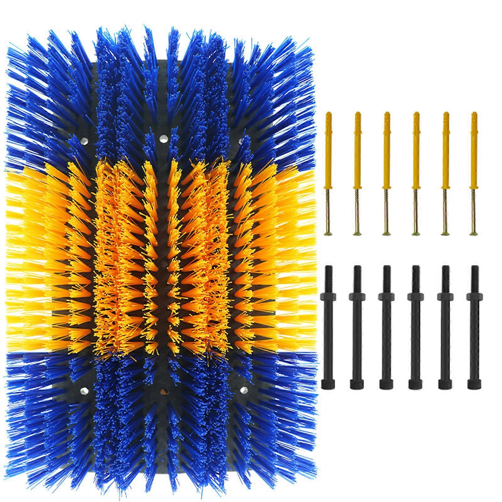 Ranch Brush For Cattle Sheep Hard Bristles Scratching Tool Weather Resistant Hassle Livestock Grooming Tool Essential  Blue And Yellow