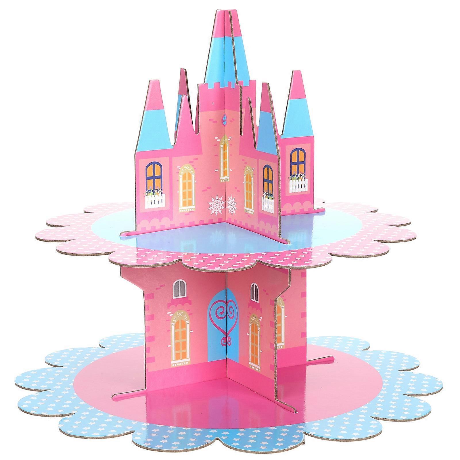 Cupcake Holders Paper Material Two-Tier Castle Shape For Family Reunions Dessert Display 31.5x31.5cm 1Pack