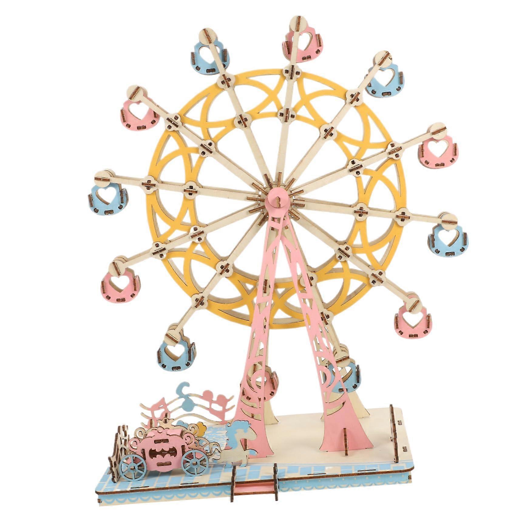 Wood Puzzle Craft Set Ferris Wheel Model DIY Creative Learning Toy for Imagination Skill Development Home Decor