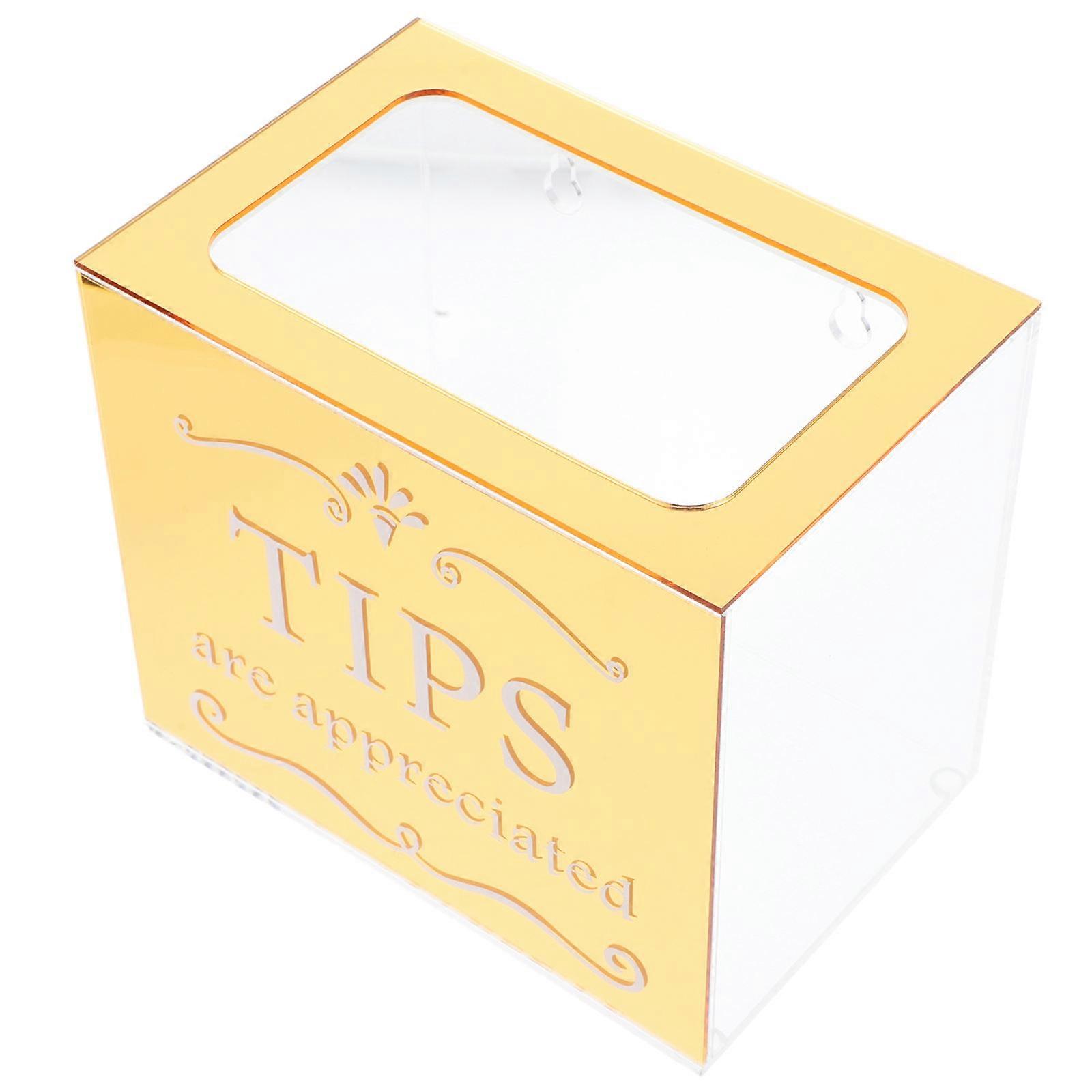 Donation Holder Acrylic Tip Box For Bartender Restaurants Musicians Driver Golden Transparent Square Shape 1Pack