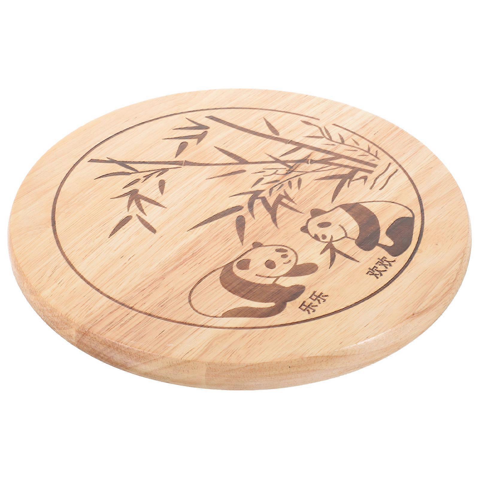 Wooden Round Bar Stool Replacement Seat Cushion with Panda Design, Solid Wood Chair Pad for Dining, Kitchen, Canteen Stools, Scratch Resistant and