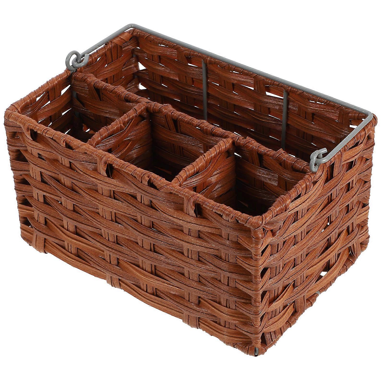 Portable Imitation Rattan Storage Basket with Handle for Tool and Picnic Use 1 Set