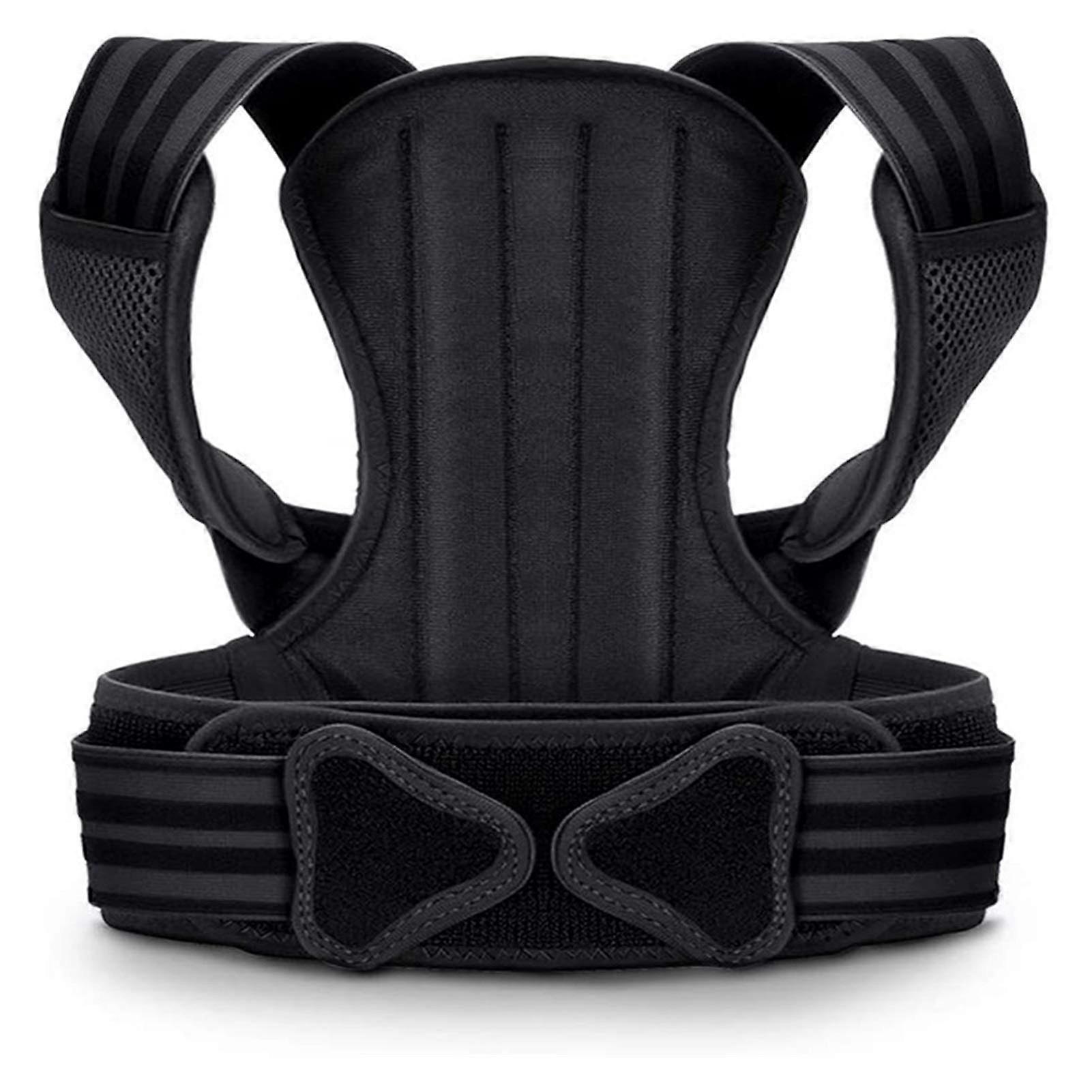 Posture correction for men and women, back and backrest for pain relief in neck, back, and shoulders, adjustable (Color: black, Size: medium) Good.