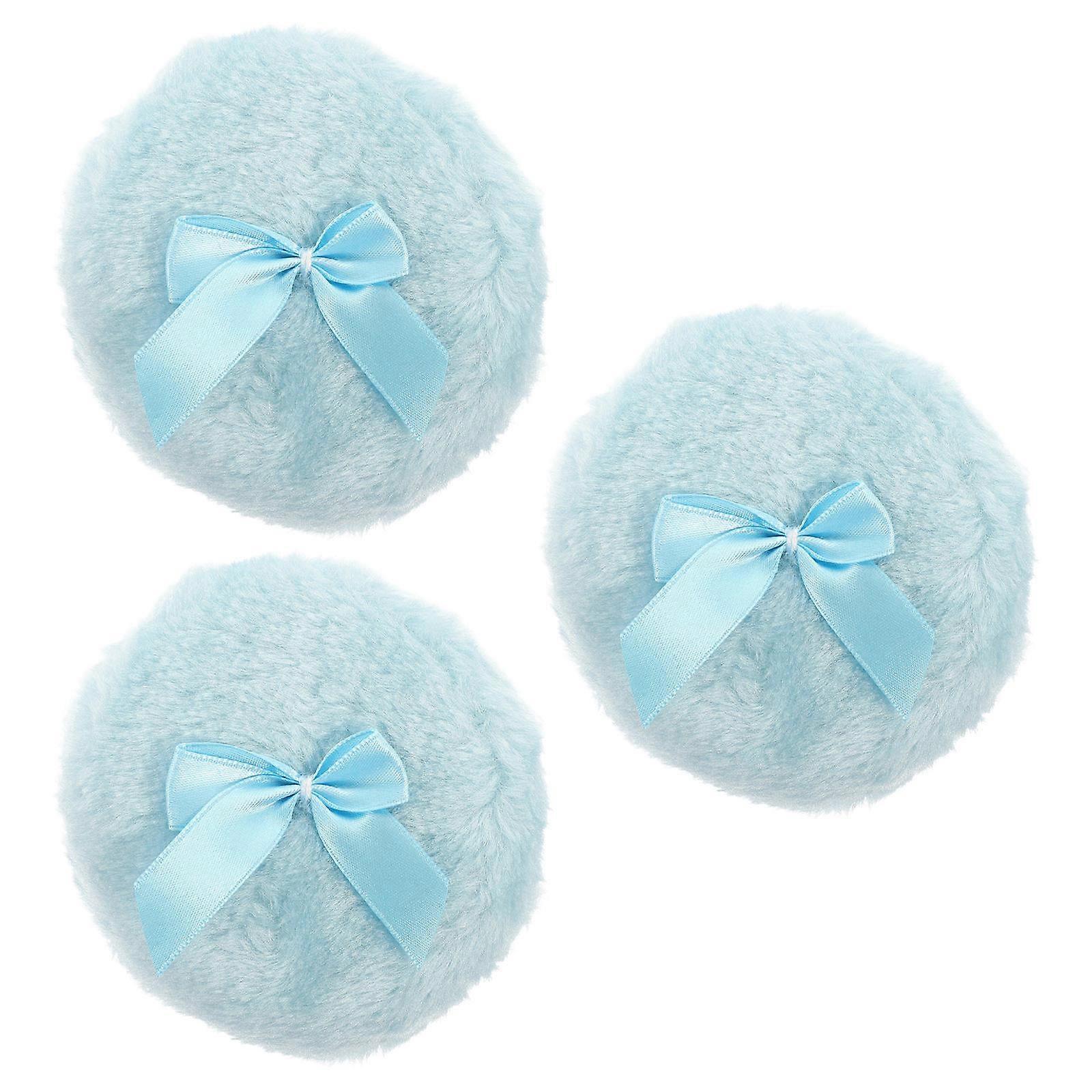 3pcs Fluffy Powder Body Puff with Bowknot – Reusable Applicator for Delicate Skin, Travel Friendly Design