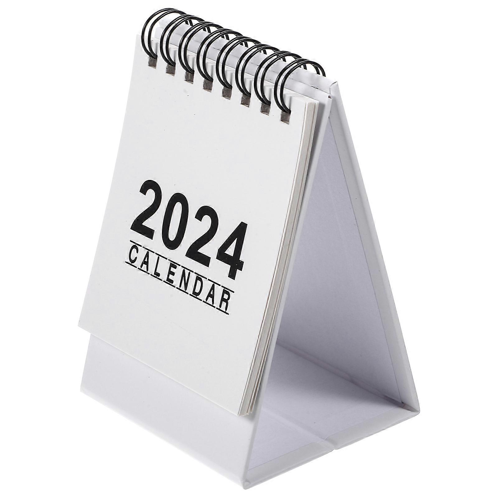 2024 Desk Calendar White Paper Standing Calendar for Home Use Sturdy Foldable with Memo Spaces 7x9 Inches