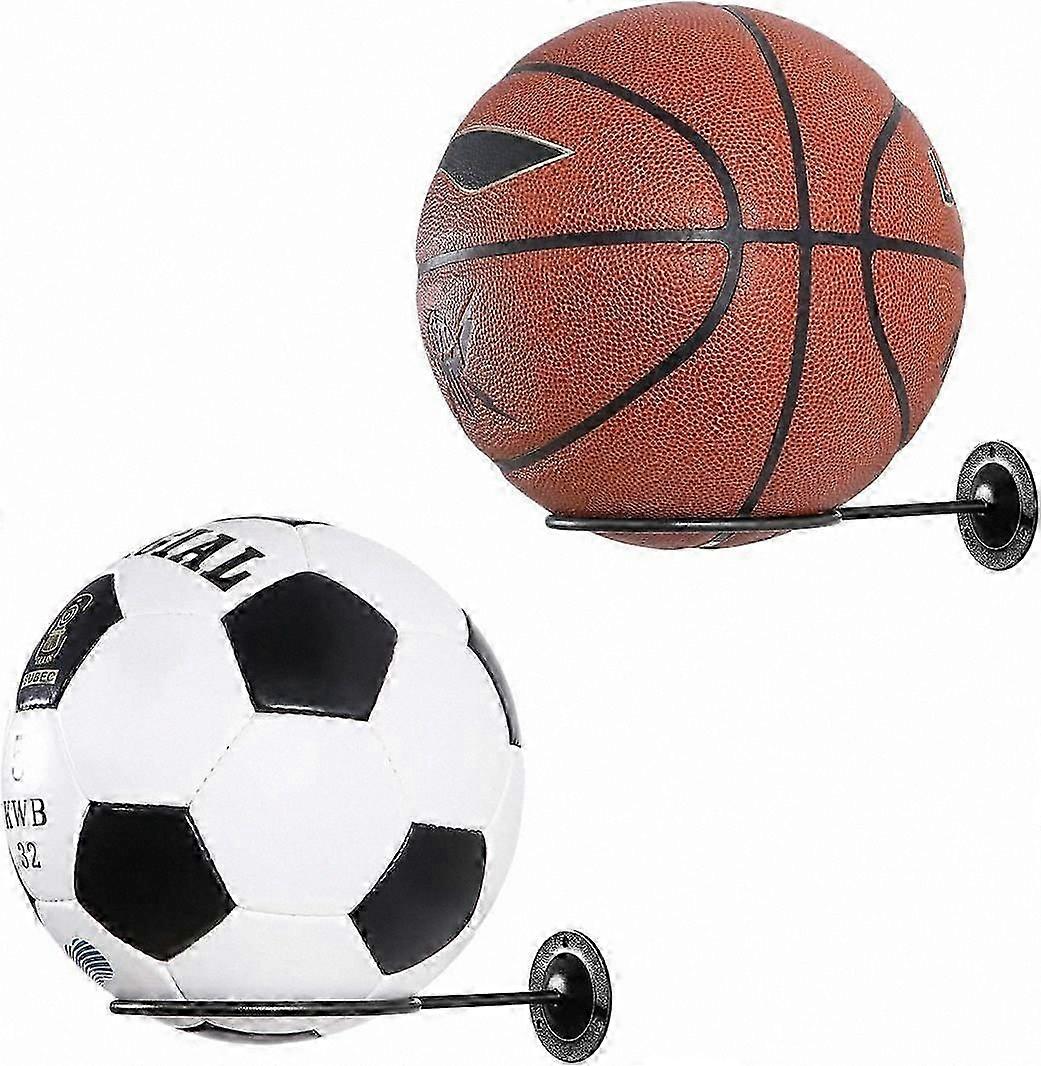 Wall-Mounted Ball Storage Rack, 2-Pack Space-Saving Display for Football and More, Black Bedroom Organizer Solution