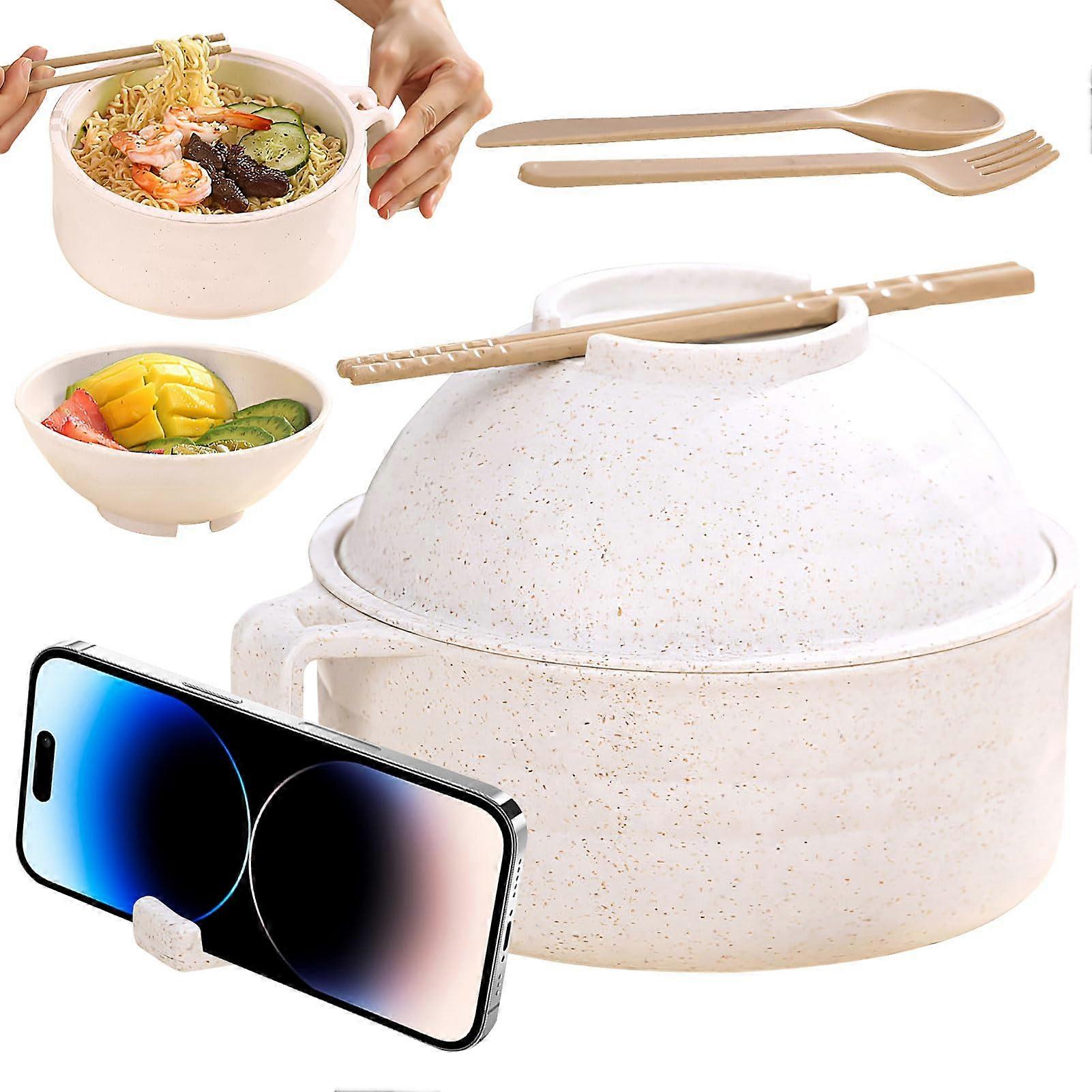 Microwave Ramen Bowl Set with Lid, Chopsticks, Spoon and Fork (A)