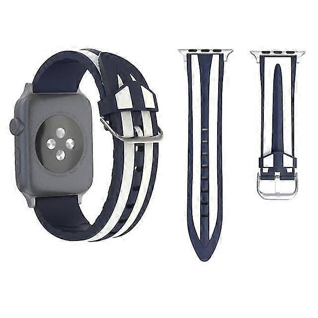 SiliconeWatch strap with double band pattern for Apple Watch Series 3 2 1 38 mm Navy blue and white