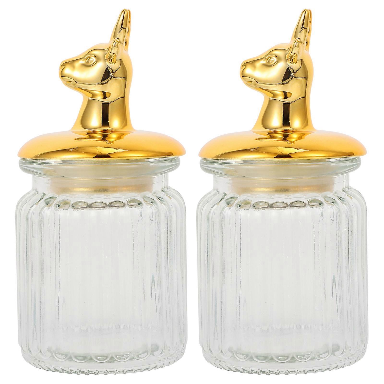 Airtight Storage Jar In Golden Color For Party Decoration 16X7.5X7.5CM Round Shape Dust-Proof 2 Pcs