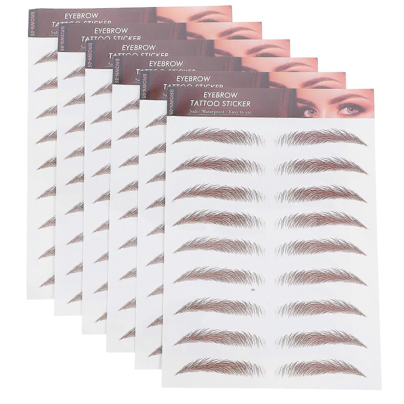 6 Sheets 3D Waterproof Eyebrow Printed Stickers Realistic Brown Eyebrow Transfers Natural Looking Temporary Eyebrows for Women