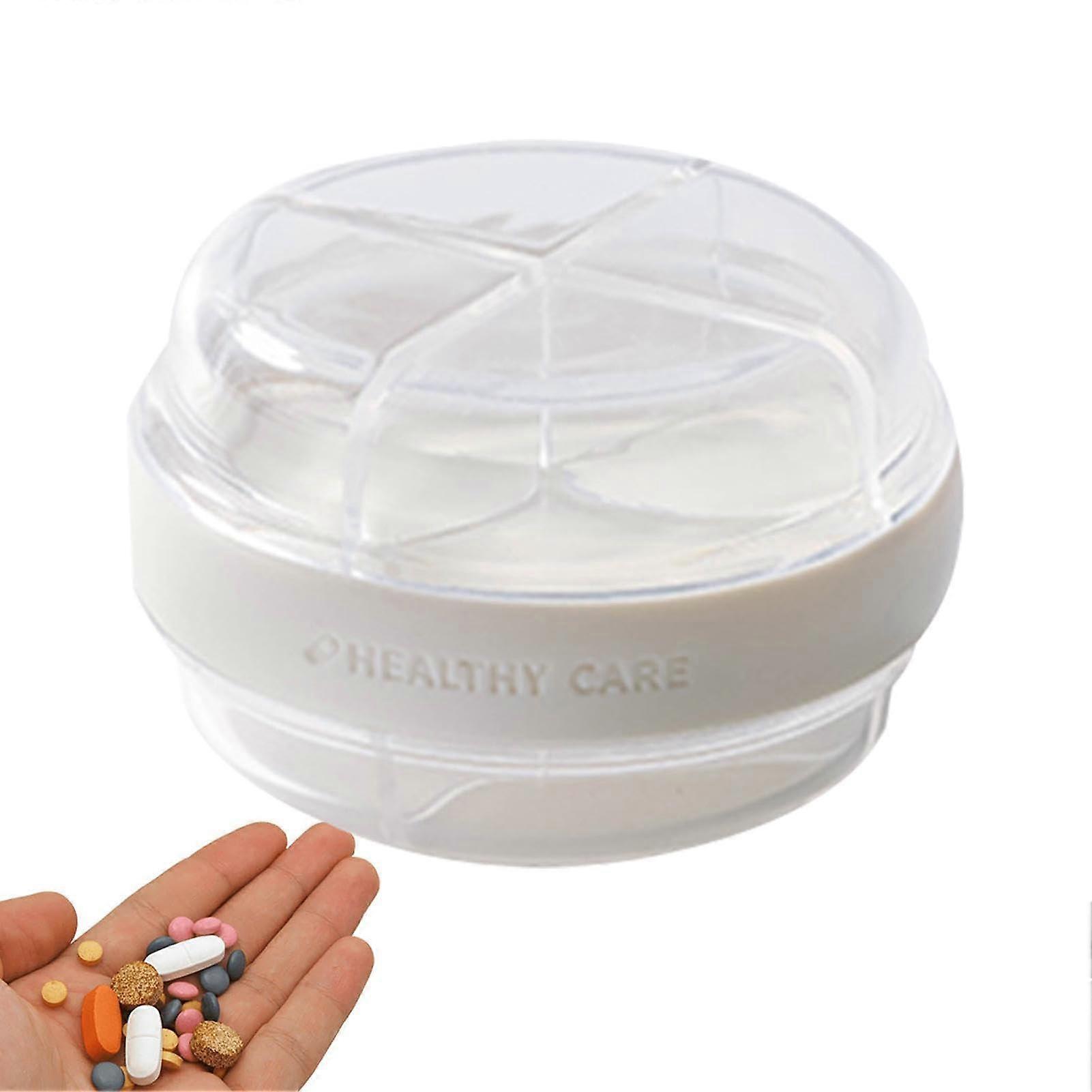 Pillendose - Small Round Pill Organizer for Wallet and Bag, Double Layer, 4 Compartments, Travel Medication Case
