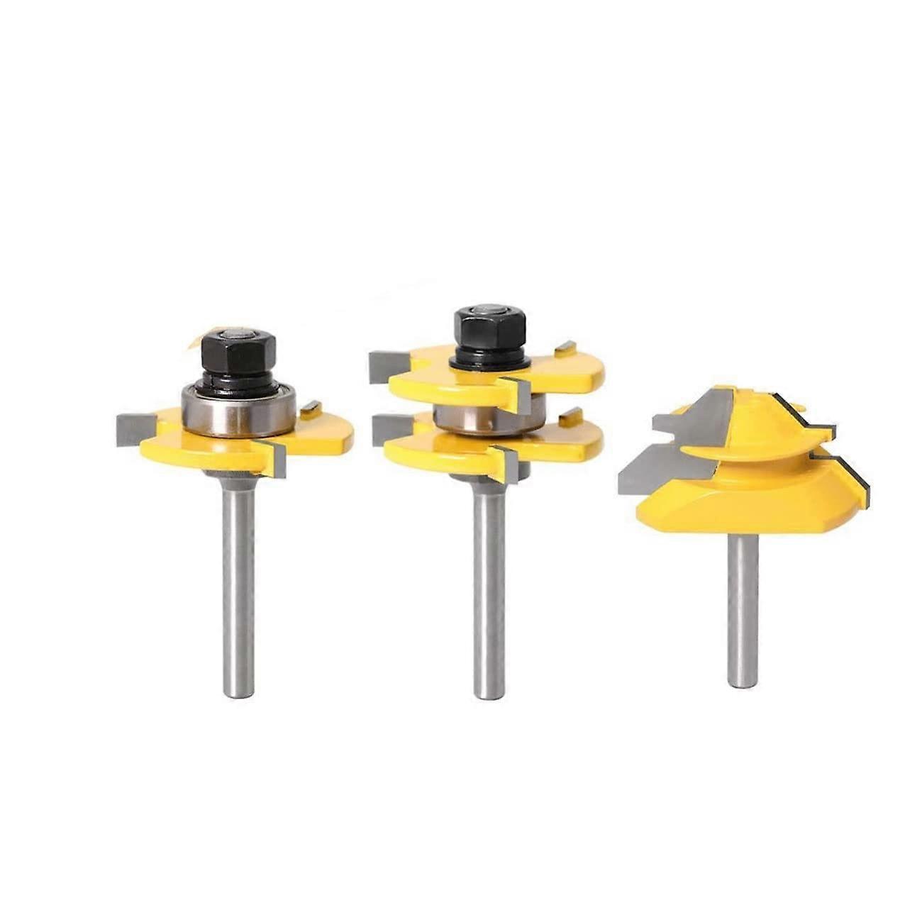 VNut template, tongue and groove router tool set, 1/4inch shank with 45° locking miter drill bit, 1/4inch6mm shank (3PCS 6mm shank).
