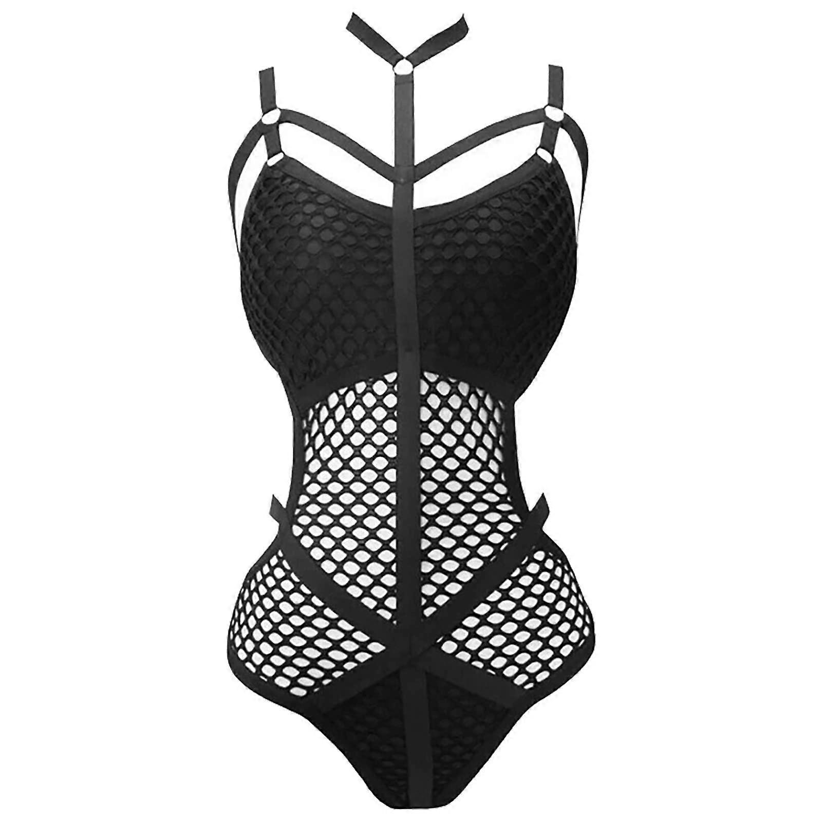 Women's Sexy Suspender Belt with Stockings Set Black Color L