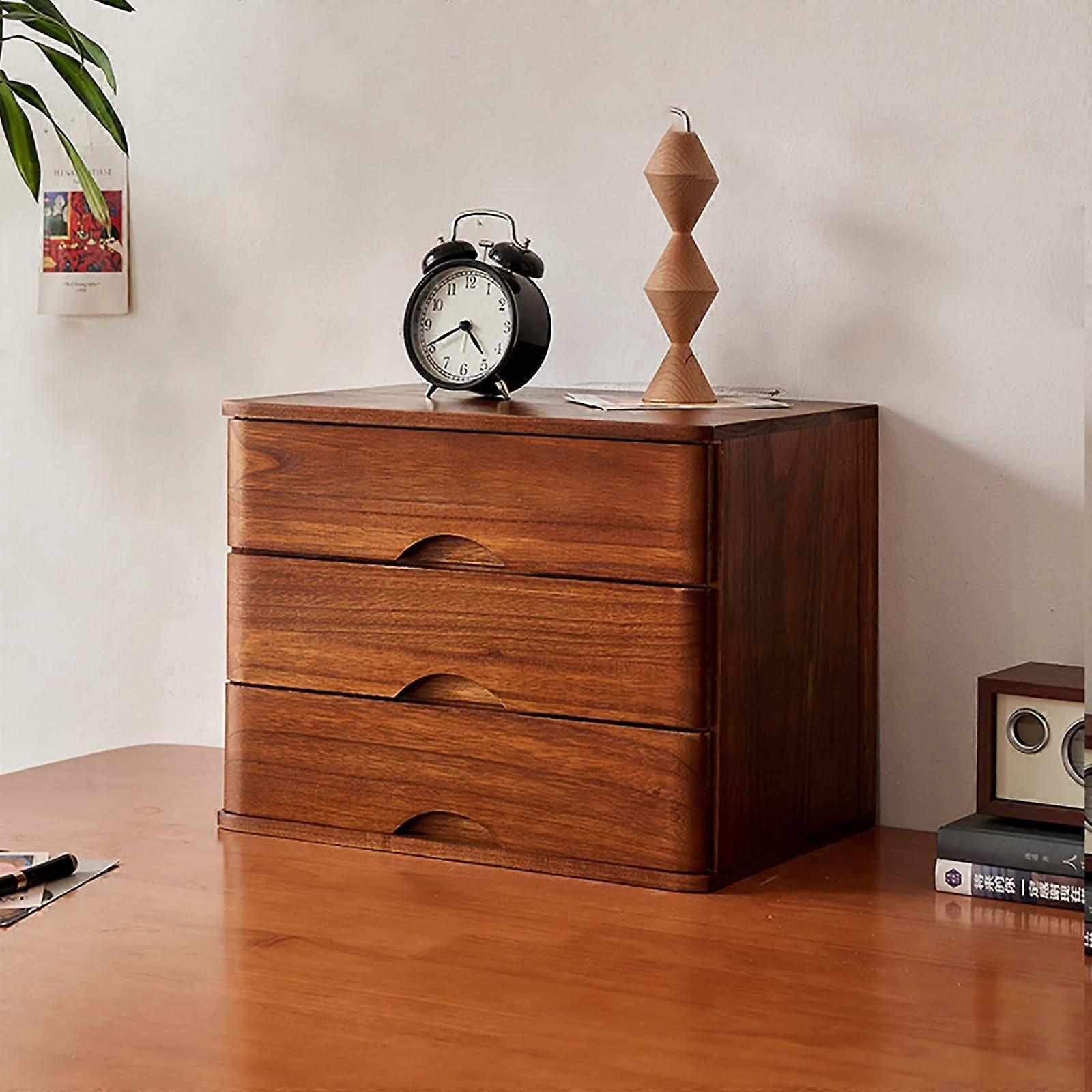 Wood Desk Drawer Organizer with 3 Drawers for Efficient Office Storage, Single-Coloured Type A, Compact Design